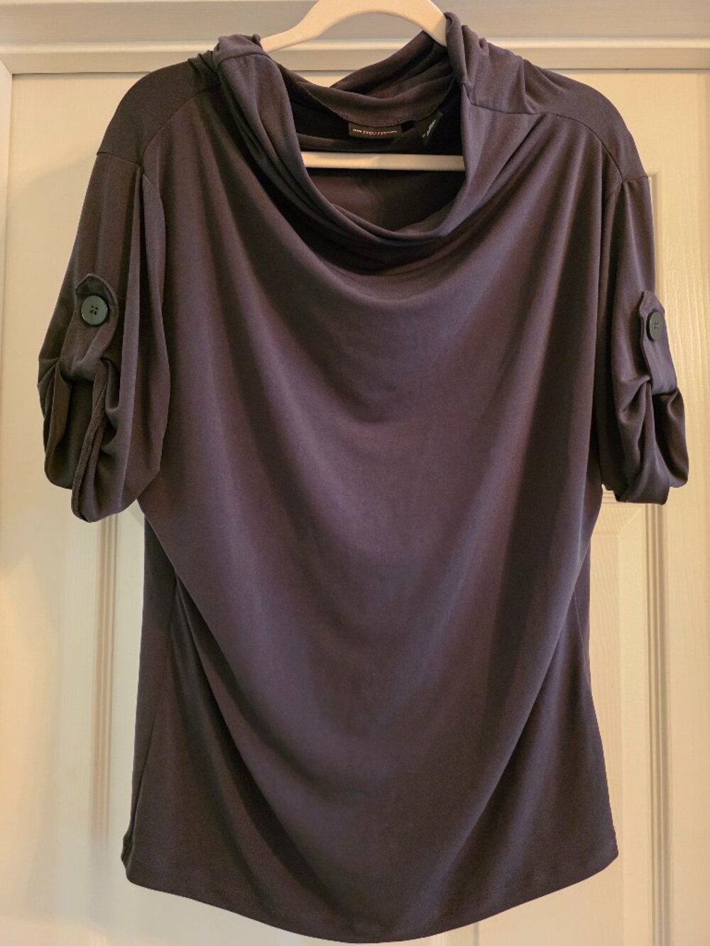 New York & Company Gray Cowl Neck Top Size M Roll Tab Sleeves